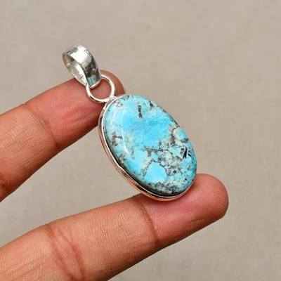Ciondolo gioiello fatto a mano in argento sterling 925 con pietra turchese ti... - Immagine 1 di 4