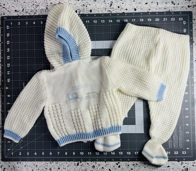 De Colección Carriage Boutiques Bordado Tejido Patas Mameluco Tren Azul Conjunto 6-12 Mos Foto 1 de 4