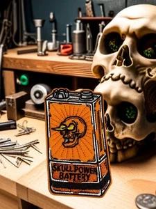 Dead Battery Halloween Embroidered Iron On Patch 2" x 3.15" FREE SHIPPING - Foto 1 di 2