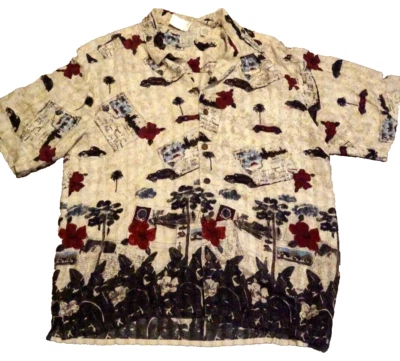 Гавайская рубашка Roundtree & Yorke мужская большая многоцветная с коротким рукавом на пуговицах шелковая - Изображение 1 из 4