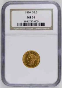 1896 P $2.50 Gold Liberty Head Quarter Eagle NGC MS-61 - Picture 1 of 2