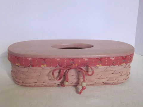 Longaberger 2004 PINK SCALLOPED BOUTIQUE TISSUE Basket + Protector + Liner + Lid Cover