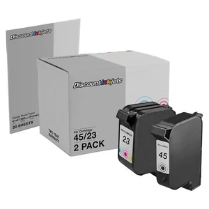 2PK #45 #23 for 51645A C1823 BLACK COLOR Ink Cartridge DesignJet 750c Plus 750cm - Picture 1 of 7
