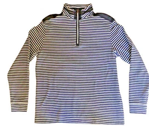 Bugatchi Mens M Sweater Pullover Blue Strip 1/4 Zip Casual Classic Preppy - Picture 1 of 9