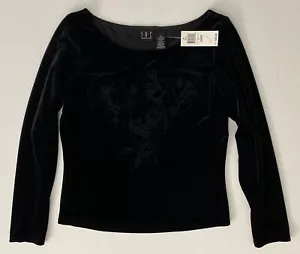 NWT - INC International Concepts Black Velour L/S Blouse W/ Floral Design - L - Picture 1 of 6