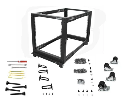 StarTech 4-Post 12U Mobile Open Frame Server Rack, 19 in Network Rack w/ Wheels - Image 1 of 2