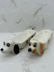VTG Ceramic Dachshund Cracker Candy Dish Planter Weiner Dog Brown Black Lot Of 2 - Picture 1 of 24