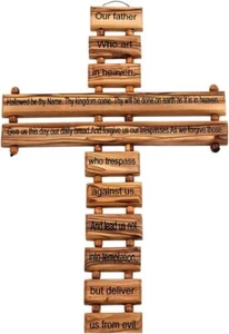 Christian Olive Wood Wall Cross from Jerusalem with Lord’s Prayer - Picture 1 of 3