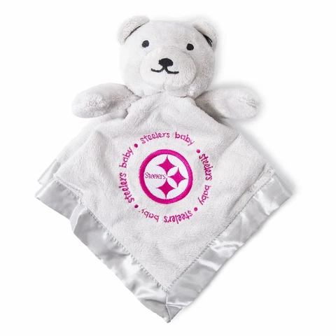 Pittsburgh Steelers Baby Security Bear Blanket Pink Gray, NFL Licensed, 14X14 Cover