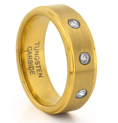TungstenMasters 8 毫米/6 毫米钨哑光黄金结婚戒指 带 CZ 石 — 第 1/4 张图片