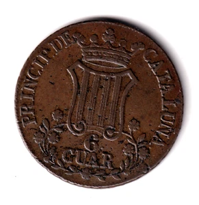 ESPAÑA 6 quartos cobre 1846 CATALUÑA - Reina Isabel II - Picture 1 of 2