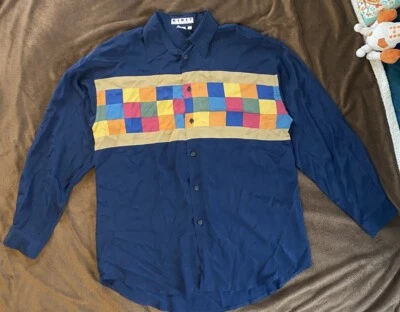 Camisa De Colección Kikit Maurice Sasson Para Hombre Abotonada Seda Bloques de Color Hip Hop Talla M Foto 1 de 4