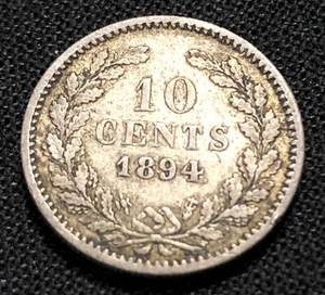 Netherlands 10 Cent 1894. Silver Coin. KM 116. Better Date. 15mm - Picture 1 of 4