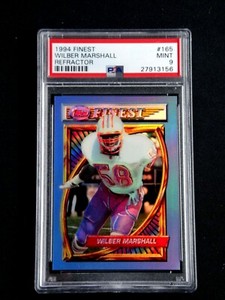 WILBER MARSHALL 1994 TOPPS FINEST FOOTBALL REFRACTOR CARD #165 PSA 9 MINT