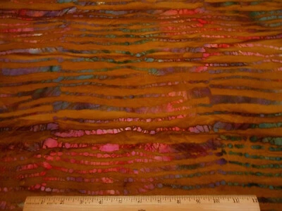 Batik Fabric 7/8 Yard Purple Pink Blue on Med Brown Premium Cotton #48 - Image 1 of 2