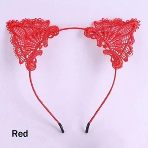 Women's Girl's Red Polyester Headband Cute Lace Cat Ear Halloween Size OS - Picture 1 of 1
