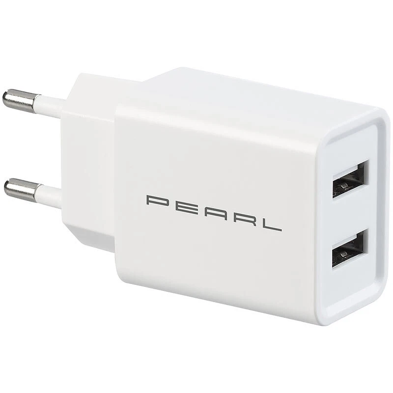 PEARL 2-Port-USB-Netzteil für Mobilgeräte, USB-A, 2,4 A / 12 W, weiß - Bild 1 von 4