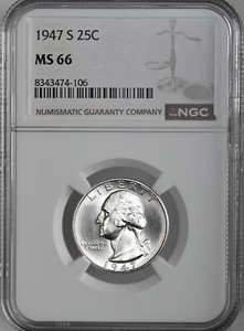 1947-S 25C WASHINGTON SILVER QUARTER "SAN FRANCISCO MINT" NGC MS66 #8343474-106 - Picture 1 of 4