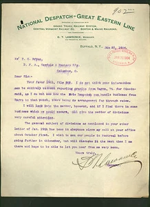 National Despatch Great Eastern Line * signed 1904 letter * Grand Trunk Railroad - Picture 1 of 1