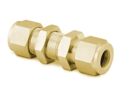 3/8 Tube x 1/4 Tube Brass Bulkhead Fitting DK-LOK DUR-6-4-B - Image 1 of 2