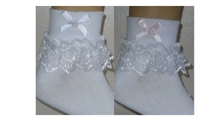 CALCETINES DE ENCAJE BLANCO CON FRISO PARA NIÑAS 2 PARES BLANCO Y ROSA RECIÉN NACIDO -8 AÑOS ********* - Imagen 1 de 1