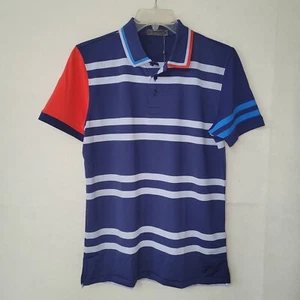 G/Fore Golf Polo Shirt Mens M Blue Variegated Stripe Tech Jersey Rib Collar New - Picture 1 of 11