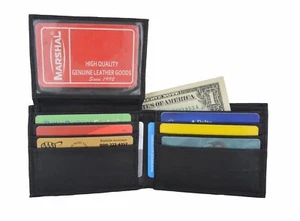 Bifold Wallet Men's Genuine Leather Black Credit/ID Card Holder Slim Purse Gift - Picture 1 of 8
