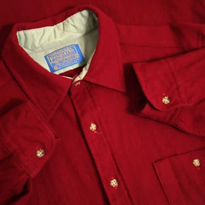 Vintage Pendleton Button Shirt Mens Medium Wine Red Virgin Wool Elbow Patch - Picture 1 of 8