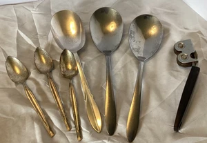 Mixed Lot of 7 Including Serving Spoons/Grapefruit Spoons/Vintage Ekco Sharpener - Picture 1 of 5