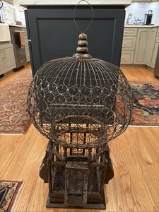 Victorian Style Birdcage with Swing Perch - Dome Wire and Wood Brown - Picture 1 of 18