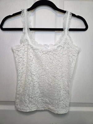 Unbranded White Lace Cami Bow S Sheer Coquette Feminine Girly Preppy Festival  - Image 1 of 4
