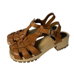 SWEDISH HASBEENS Peep Toe CLOGS Wooden Platform Heel Sandals US 11  EU41 - Picture 1 of 8