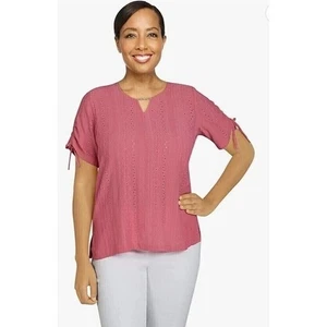 Maglia Alfred Dunner CLASSICS con occhielli fenicottero camicie donna piccole NUOVE - Foto 1 di 13