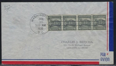 USA Cover / 1939 / 4½¢ Strip of 4 Coil + Joint Line / Scott #844 / 2351-1 - Image 1 of 2