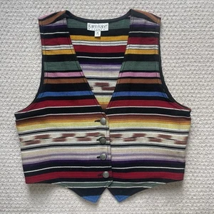 Karen Kane Vintage 90s Retro Western Wear Striped Colorful Vest Button Size M - Bild 1 von 7