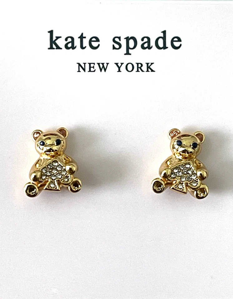 Nuevos aretes Kate Spade OH WHAT FUN chapados en oro de 12-K cristales de circonita cúbica oso de pala Foto 1 de 4