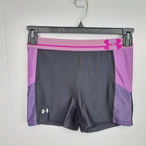 Under Armour Girls Compression Shorts Black Purple Waistband Youth See Measureme - Picture 1 of 8