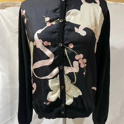 Salvatore Ferragamo Women's Floral Cardigan Sweater Black Size M - Image 1 of 4