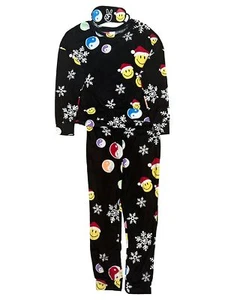 Justice Girls Black Smile Christmas Holiday Pajamas Sleep Set - Picture 1 of 1