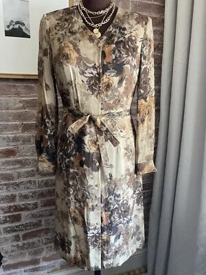 VTG Kasper Button Shirt Midi Dress Long Cuff Sleeve Classic Beige Brown Floral 4 - Image 1 of 4