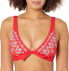 La Blanca Women's Tie-Front Hipster Bikini Swimsuit Top Flame Size 10 - Picture 1 of 2