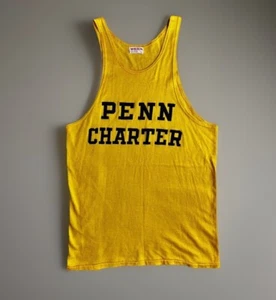 1940s Rare WILTON PENN CHARTER Philly Tank Top Jersey/tee.Small.gold Color - Picture 1 of 7