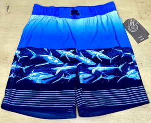 Swim Trunks Blue Boy Size 10 Shark Print Board Shorts New with Tags - Picture 1 of 8