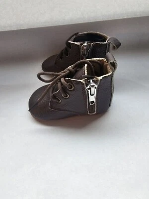 Sapatos masculinos de couro marrom para bebês meninas tamanho 1 infantil gravata macia SOLA - Imagem 1 de 3