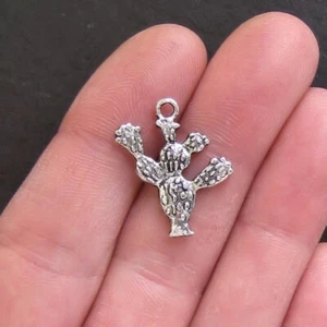 5 Cactus Charms Antique Silver Tone 2 Sided - SC356 - Picture 1 of 1
