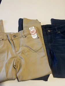 WONDER NATION Girls Kids Size 7 Pants Jeans Chino Adjustable Waistband LOT of 2 - Picture 1 of 16