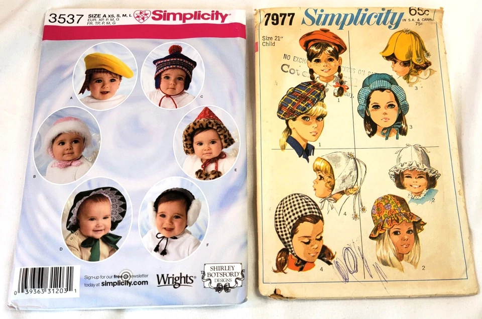 Lot of 2 Child Hats Simplicity Sewing Patterns Infants Newborn Toddler Youth - Image 1 of 4