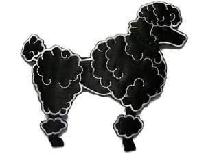 Black Satin Fancy Poodle Embroidered Iron On Patch Applique 5.5 Inch - Picture 1 of 1