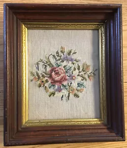 Nadelstickerei "Frühlingsblumen" im tiefen Holzrahmen Antik Vintage - Bild 1 von 11