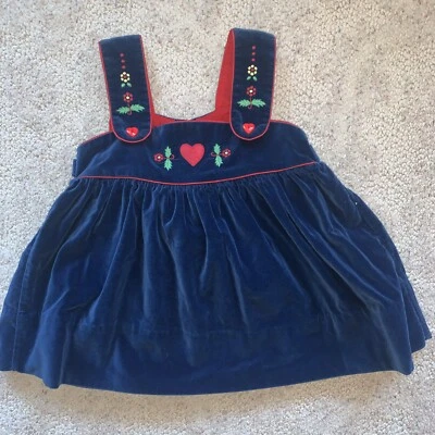 Vestido para niñas azul terciopelo jersey 4t bordado vintage corazón Tirol alpino Foto 1 de 4